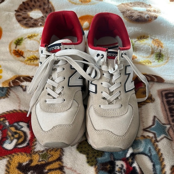 New Balance Shoes - New Balance Cream and Red Sneakers